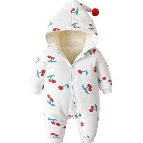 Winter Warm Newborn Baby Romper Cute Cartoon Hooded Infant Baby Girl One-piece Jumpsuit 0-24M Baby Outfit