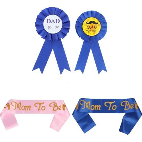 1pc Baby Shower Party Piggyback Medal Satin Ribbon Pink Mom To Be/Blue DAD To Be Newborn Party Gift Decoratives
