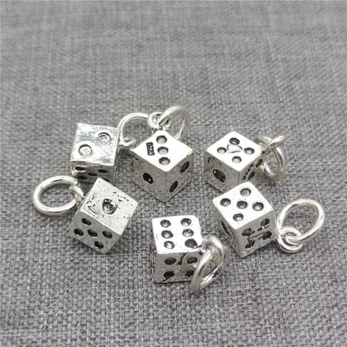 2pcs of 925 Sterling Silver Dice Charms 3D for Bracelet Necklace