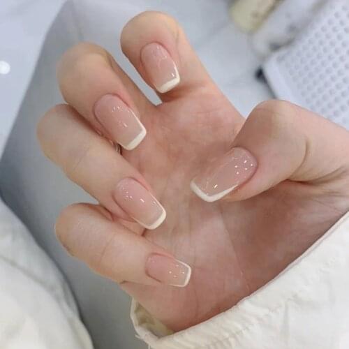 24pcs Fake Nails Square Skin Color Wear Short Paragraph Fashion False Nails Save Time Wearable Nail Patch DL