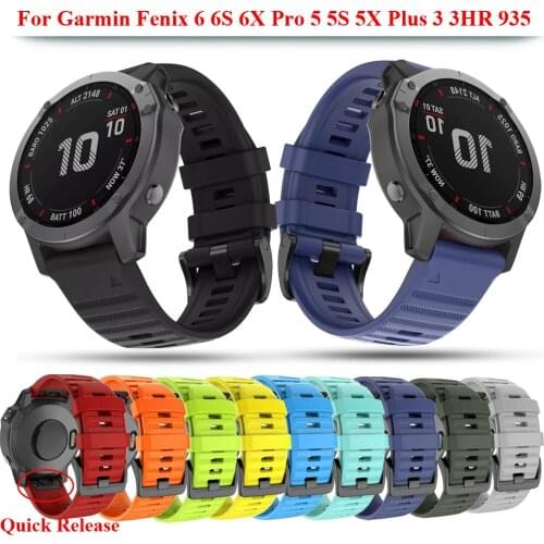 26 20 22mm Sport Silicone Watchbands Wrist Straps For Garmin Fenix 6X 6 6S Pro 5X 5 5S 3 3HR 935 Easy Fit Quick Release Bracelet