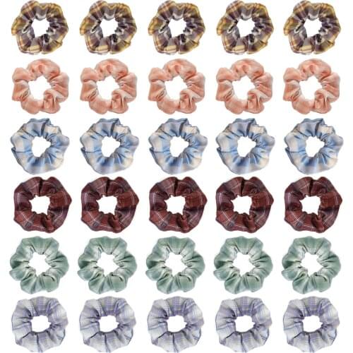 30PCS Hair Scrunchies Assorted Fashion Grid Elastic Hair Ties Bands Ponytail Holders for Women Girls Daily Party Leisure Use