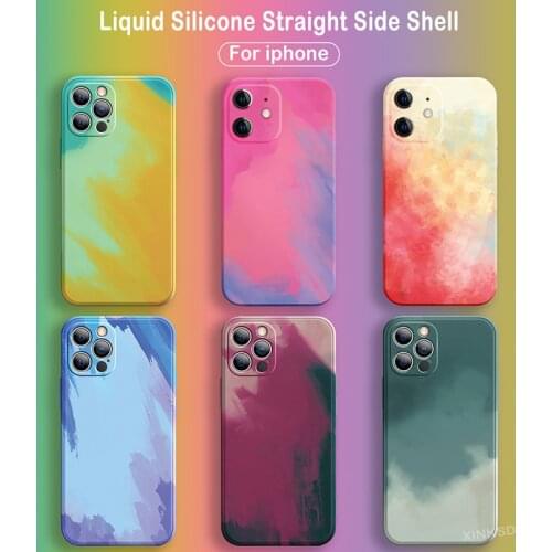 Watercolor Liquid Silicone Phone Case for iPhone 11 Pro Max 12 X XR XS Max 7 8 Plus Gradient Colorful Painting Soft Cover Coque