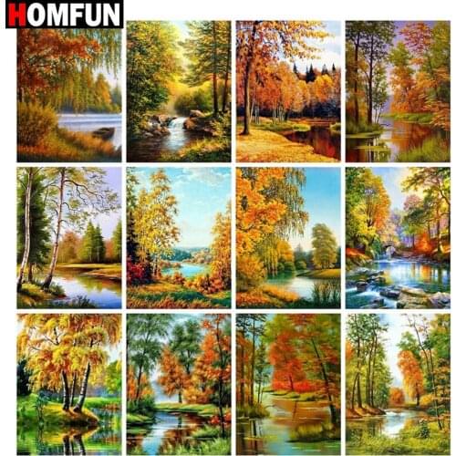 HOMFUN Full Square/Round Drill 5D DIY Diamond Painting "Maple Leaf Landscape" Embroidery Cross Stitch 5D Home Decor Gift