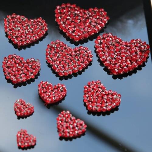 Glass diamond red love patch cloth applique clothing decoration mending holes heart applique embroidered peach