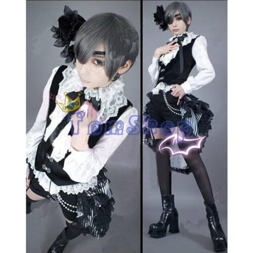 Anime Black Butler Kuroshitsuji Ciel Phantomhive Cosplay Dress 8 in 1 Full Set Halloween Costumes Free Shipping