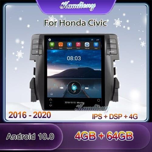 Kaudiony 10.4" Tesla Style Android 10.0 Car Radio For Honda Civic Car DVD Multimedia Player Auto GPS Navigation Stereo 4G 2016