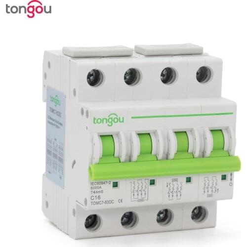 4P DC 6A 10A 16A 25A 32A 40A 50A 63A DC 1000V 6KA Circuit Breaker Solar Breaker DC MCB TOMC7DC-63