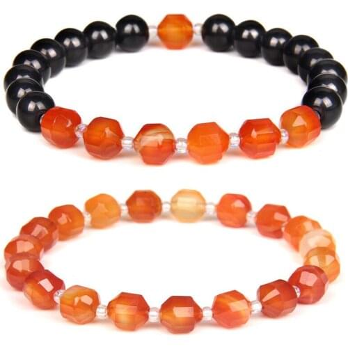 Red Agate Bracelet Natural Stone Chalcedony Beads Elastic Bracelet Round Onyx Beaded Yoga Energy Bracelets Jewelry for Women Men