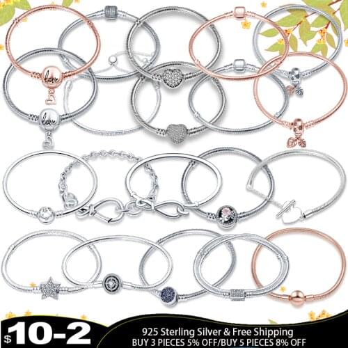 Genuine 100% Sterling Silver Bracelet Suitable For Original Design Beads Charms Bangle DIY Jewelry Making Women Gifts Wholesal