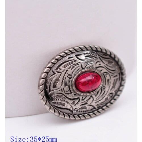 10X 35X25MM Western Antique Sliver Red Turquoise Engraved Saddle Tack Belt Prairie Dust Oval Conchos