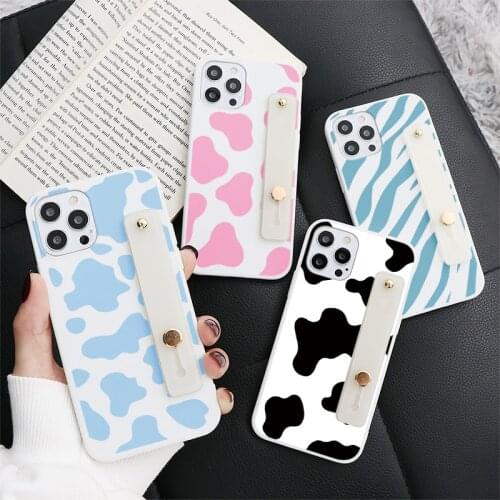 Cow Zebra Pattern Phone Holder Case Coque For iPhone 11 12 mini Pro Max SE 2020 7 8 6 6S Plus XR X Xs MAX 5 S Wrist Strap Cover