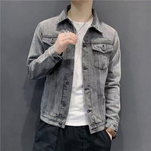 Denim Jacket Men 2021 Spring Autumn Clothes Korean Streetwear Hole Jeans Coat Slim Long Sleeve Casual Outwear Jaqueta Masculina