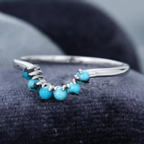 EDI Turquoise Ring Art Deco 14k White Gold Curved Wedding Band Anniversary Stacking Matching Band Ring Gift For Women