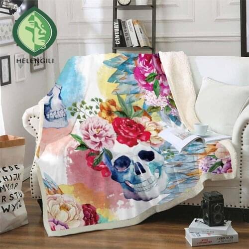 HELENGILI Sugar Skull Sherpa Blanket Girly Floral Bedspread Velvet Plush Soft Comfortable Home Camping Aircraft Blanket