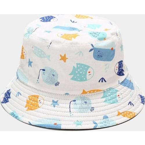Cartoon Fish Cotton Bucket Hat Fisherman Hat Outdoor Travel Hat Sun Cap Hats for Men and Women 202