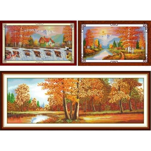Cross Stitch The Golden Time View Painting 11CT 14CT Embroidery Accessory for Beginners Printed Canvas Joy Sunday DIY Stitch Kit