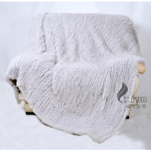 CX-D-83 150x200cm Cheap Home Decorative Knitted Genuine Rabbit Fur Carpet Rug Knitted Blanket