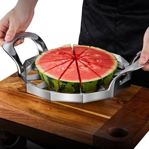 Kitchen Watermelon Slicer With Handle Fruit Melon Corer Stainless Steel Tools Cantaloupe Cutter Tongs Refreshing Melon Cubes