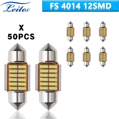Leites 50pcs Car Led Festoon 28mm 12SMD 4014 Wedge Car Auto LED Interior Festoon Dome Reading License Plate Light