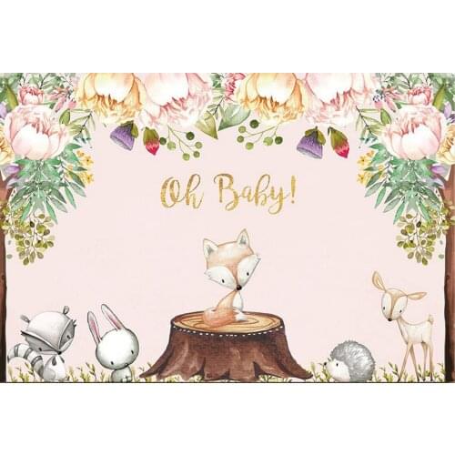 Sweet Girl Baby Shower Party Backdrop Woodland Cute Cartoon Animals its A Girl Banner Portrait Background Poster Decorations