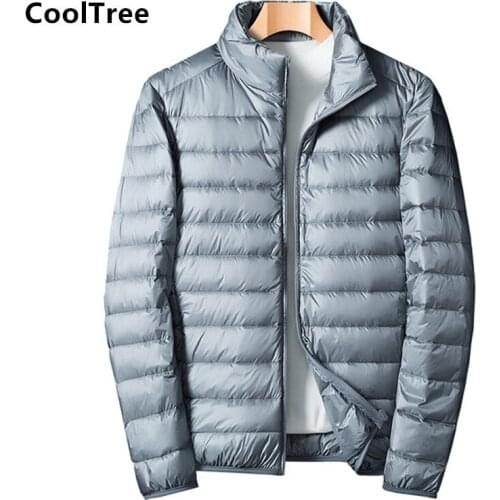 CoolTree Men Down Jackets Autumn Winter High quality Lightweight White duck down Coats Male Solid color Stand collar Outerwear