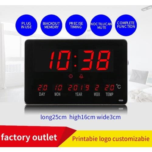 Large Led Display Desktop Digital Alarm Clock Bedside Clock Easy to Reads, Display Temperature, Calender, Hourly Chime Function