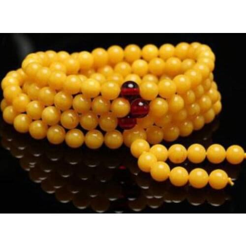 Natural Baltic Amber Elastic Bracelet 6mm Yellow Beeswax Beads Bracelet Necklace Men Women 108 Strand Mala Meditation Jewelry