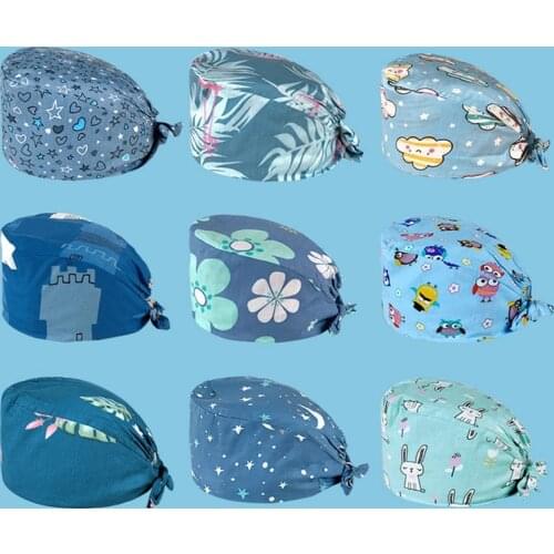 New Unisex Cotton Adjustable Scrubs Hats Floral Print Scrubs Cap High Quality Beauty Salon Work Hat Elastic Pet Grooming Cap