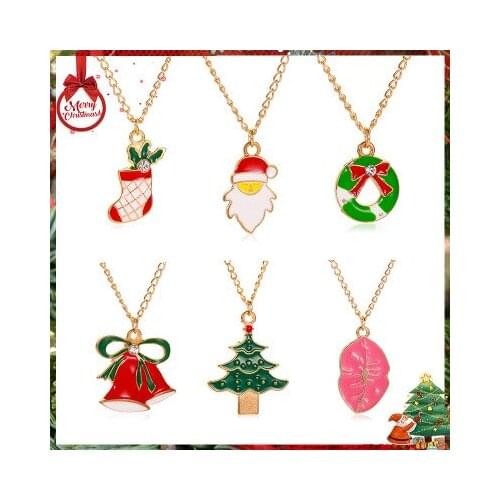 New fashion Christmas tree santa donut dripping oil necklace For Women girl Accessories jewelry wholesale