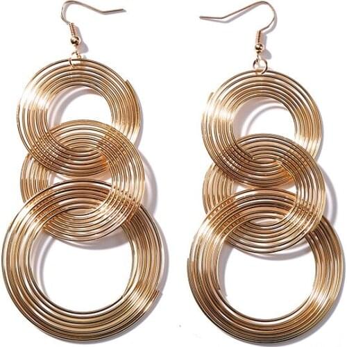 New Design 3 Layers Spiral Hoops Metallic Golden Dangle Earrings Women Drop Earrings