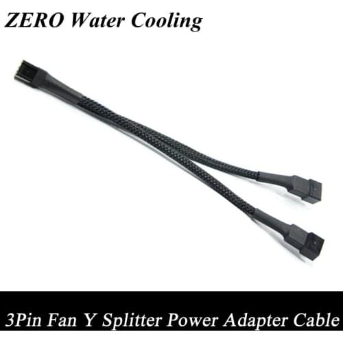 Wholesale 20pcs/Lot 15cm Black Sleeved 3Pin Fan Y Splitter Power Adapter Cable Free Shipping