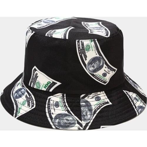 2020 Cotton Dollar Pattern Print Bucket Hat Fisherman Hat Outdoor Travel Hat Sun Cap Hats for Men and Women 309