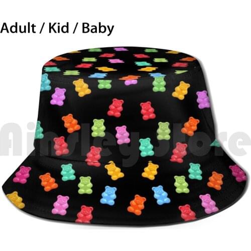 Gummy Bear Pattern Bucket Hat Adult kid baby Beach Sun Hats Gummy Bear Candy Sweets Pattern Bonbon Food Treat Awesome