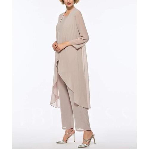 Mother of the Bride Dresses Plus Size Dress Blazer Champagne 2021 Chiffon Pantsuit 3 Pieces Wedding Party Guest Gown Dress