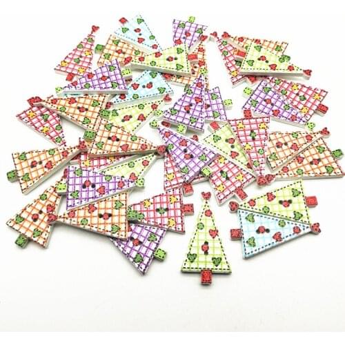 1000pcs 30x16mm Mixed Christmas Tree Wooden Buttons Sewing Xmas Checks Tree Button Cardmaking Scrapbooking Embellishments Crafts