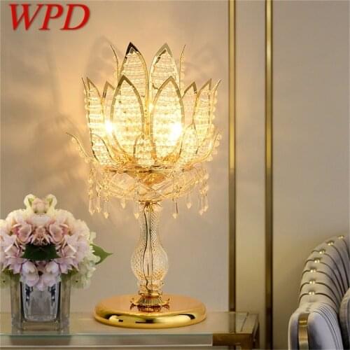 WPD Luxury Gold Table Lamps Contemporary LED Creative Crystal Desk Light Lotus for Home Bedroom Decoration
