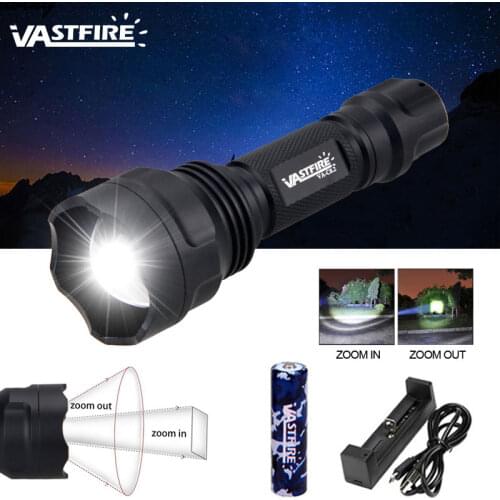 Zoomable Hunting Light Green/Red/White LED Weapon Light 250-300 Yards 1 Mode Rifle Hunting Flashlight+USB Charger+18650 Battery