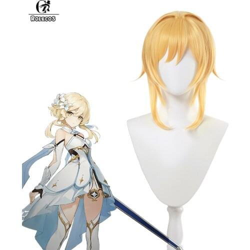 ROLECOS Genshin Impact Cosplay Wig Ying Cosplay Wig Beige Headwear Starter Protagonist Short Hair Heat Resistant Synthetic Hair