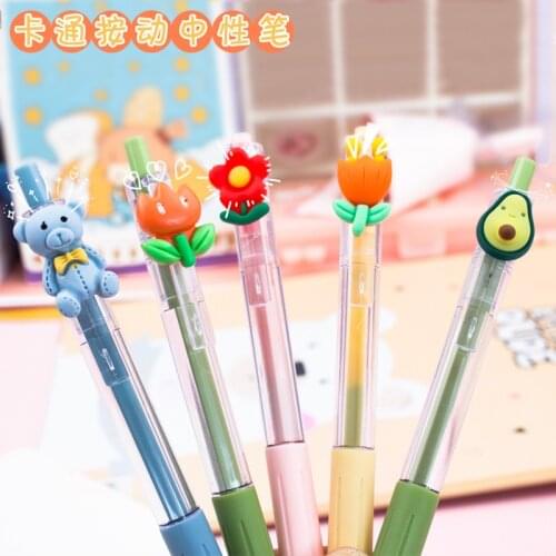 Kawaii Cute Animal Fruit Girls Press Type Black Ink Gel Pen Study Writing Ball Pen Kids Gift School Stationery