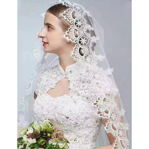 2019 Women Lace Wedding Veil 3 *1.5Meters Long Cathedral One Layer Ivory/White Tull Lace Appliques Marriage Bridal Veil