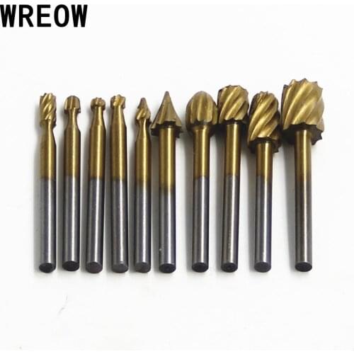 10pc/Set HSS Titanium Routing Rotary Milling File Cutter Woodworking Carving Tool Cutter Tools Accessories Suitable for Wood