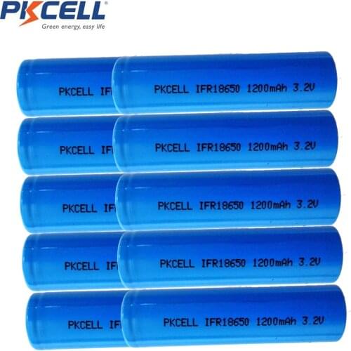 10PCS PKCELL IFR18650 rechargeable LiFePO4 3.2V battery cell 1500mah for Electric bike solar light