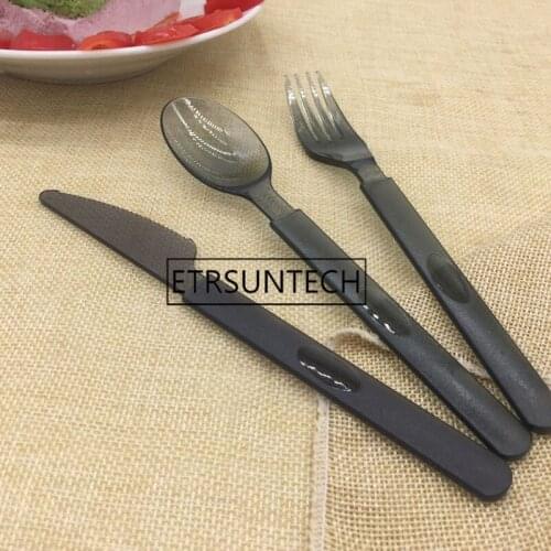 1000pcs high quality translucent black food grade plastic spoon,extra thick knife and fork,party picnic tableware