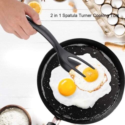 2 in 1 Silicone Spatula Egg Turners Grip Flip Heat-Resistant Non-Stick Spatula Toast Fried Egg Clip Kitchen Tools Accessories