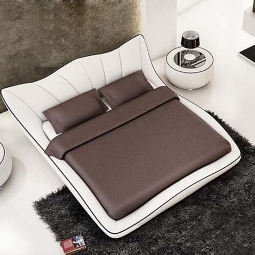 2020 white color genuine top grain leather soft double bed