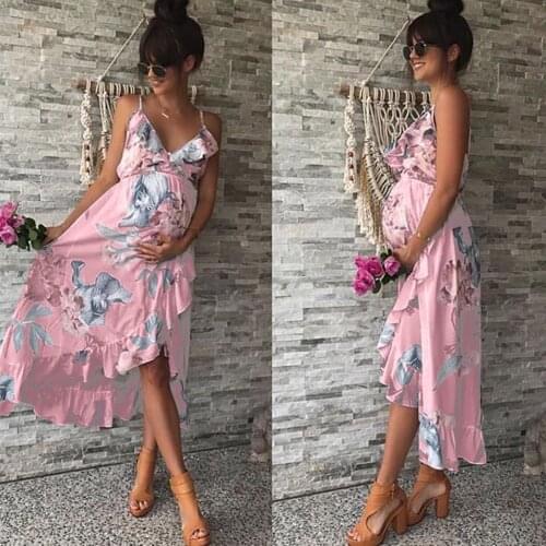 2021 Summer O-neck Long Maternity Dresses Pregnant Women Clothes Flowers Print Pregnancy Dress New Fashion Maternity Clothing