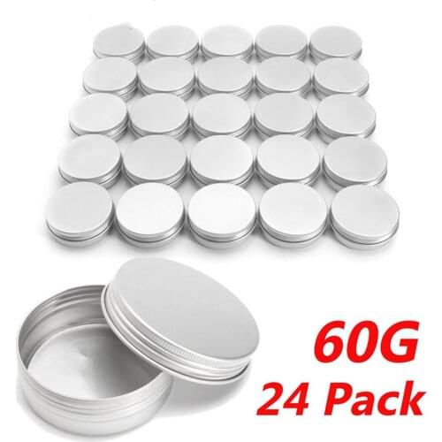 24pcs 60g Empty Jar Aluminium Cosmetic Container Balm Silver Metal Can Tin For Ointment Hand Cream Nail Gel Powder Makeup Tools