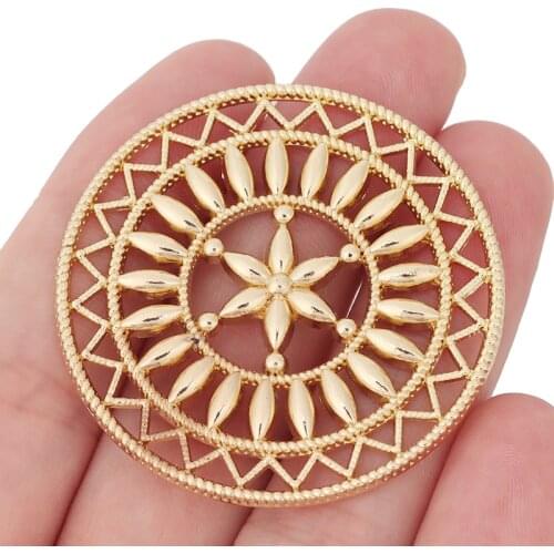 3 x Large Gold Plated Filigree Flower Round Charms Pendants for DIY Handmade Jewelry Making Finidngs 47x47mm