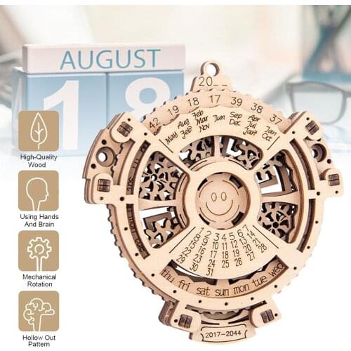 3D Puzzles Mini Unique Perpetual Calendar Wooden Mechanical Transmission Carving Laser Engraving 2017 To 2044 Calendar Creative